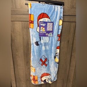 New Bluey & Bingo In Santa Hats Christmas Fun 50" x 70" Shiny Blue Throw Blanket
